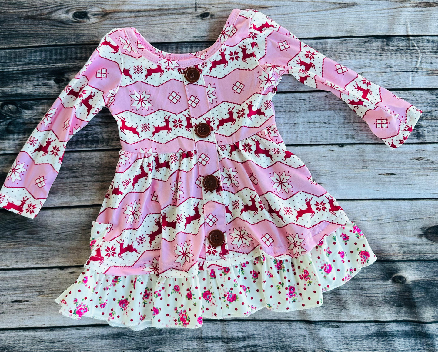 SNS Pink Holiday Deer Dress