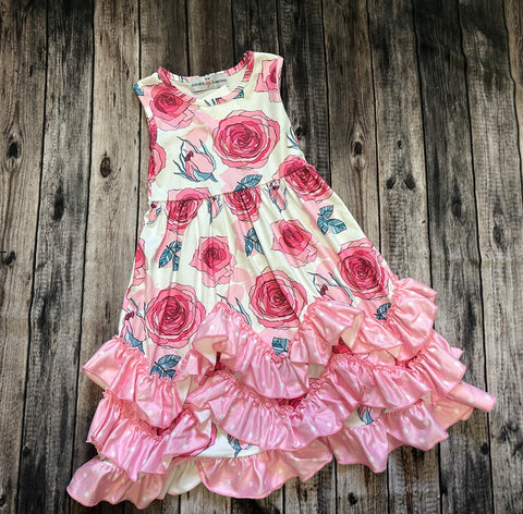 Adorable Sweetness Pink Floral Maxi Ruffle Dress