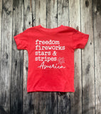 SNS freedom, fireworks, stars & stripes Graphic Tshirt