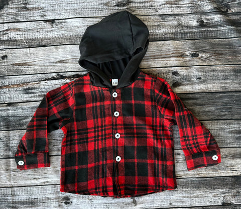 SNS Buffalo Plaid Button Up Hoodie