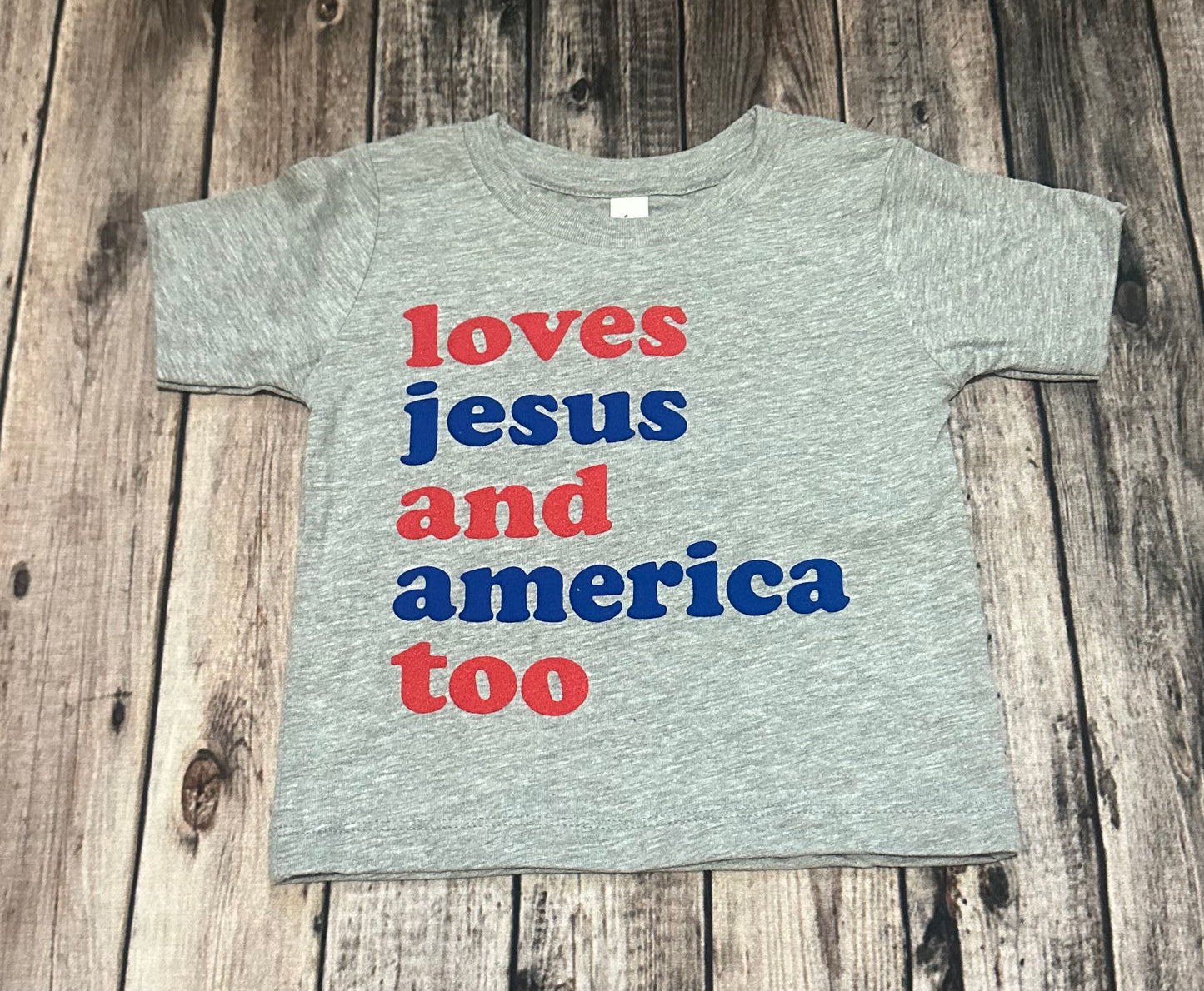 SNS Loves Jesus and America Too Graphic Shirt