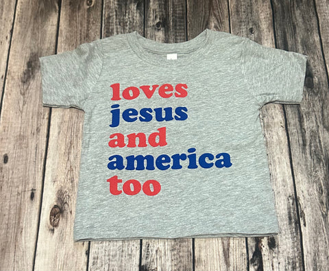 SNS Loves Jesus and America Too Graphic Shirt
