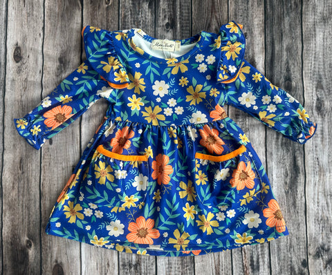 Marie Nicole Infant Blue and Orange Floral Dress