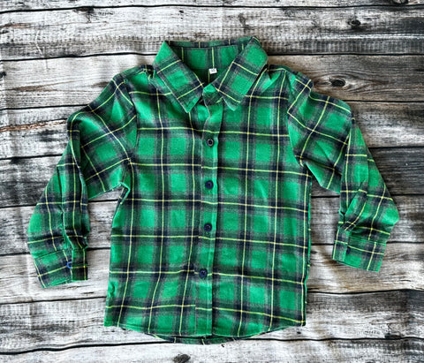SNS Green Plaid Button Up Top