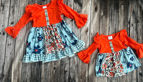 SNS Orange Floral Dress & Skirted Onesie