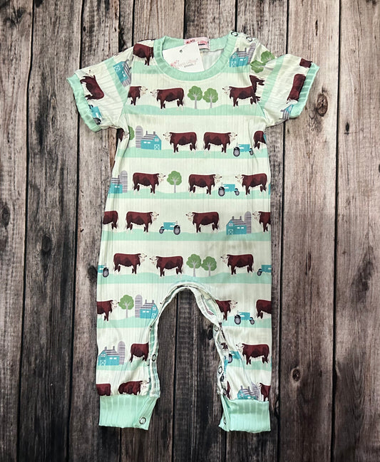 Clover Mint Cow Romper