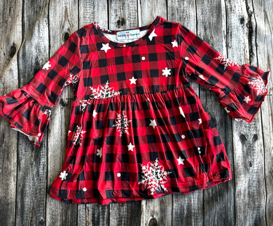 Adorable Sweetness Buffalo Plaid Snowflake Tunic