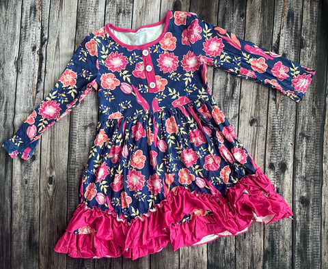 SNS Pink Floral Ruffle Dress