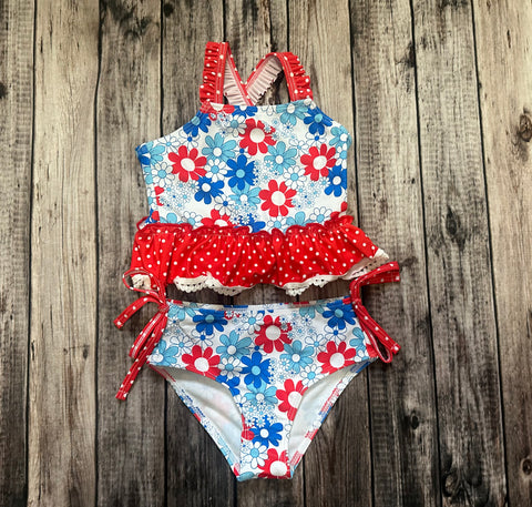 SNS Red, White & Blue Floral 2 Piece Swimsuit