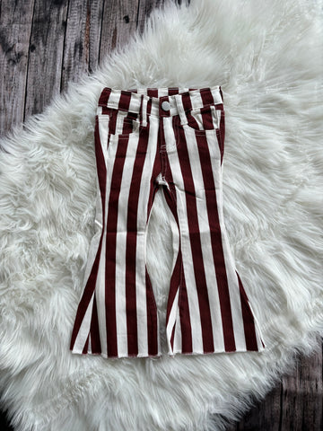 SNS Maroon Striped Flare Jeans